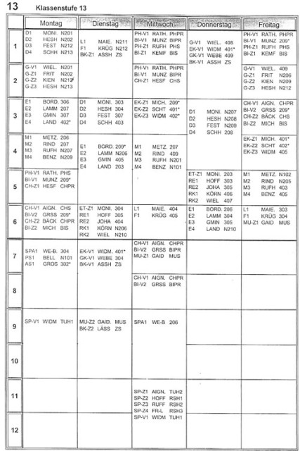 Stundenplan 06/07 mit Räumen