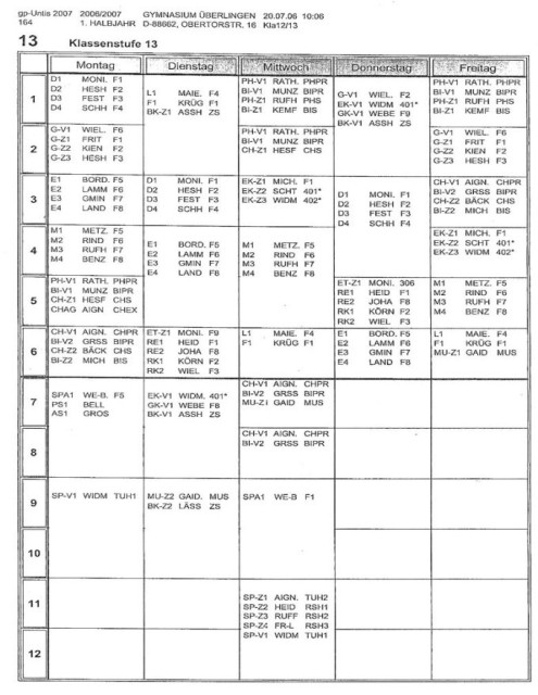 Stundenplan 2006/07 für die 13te